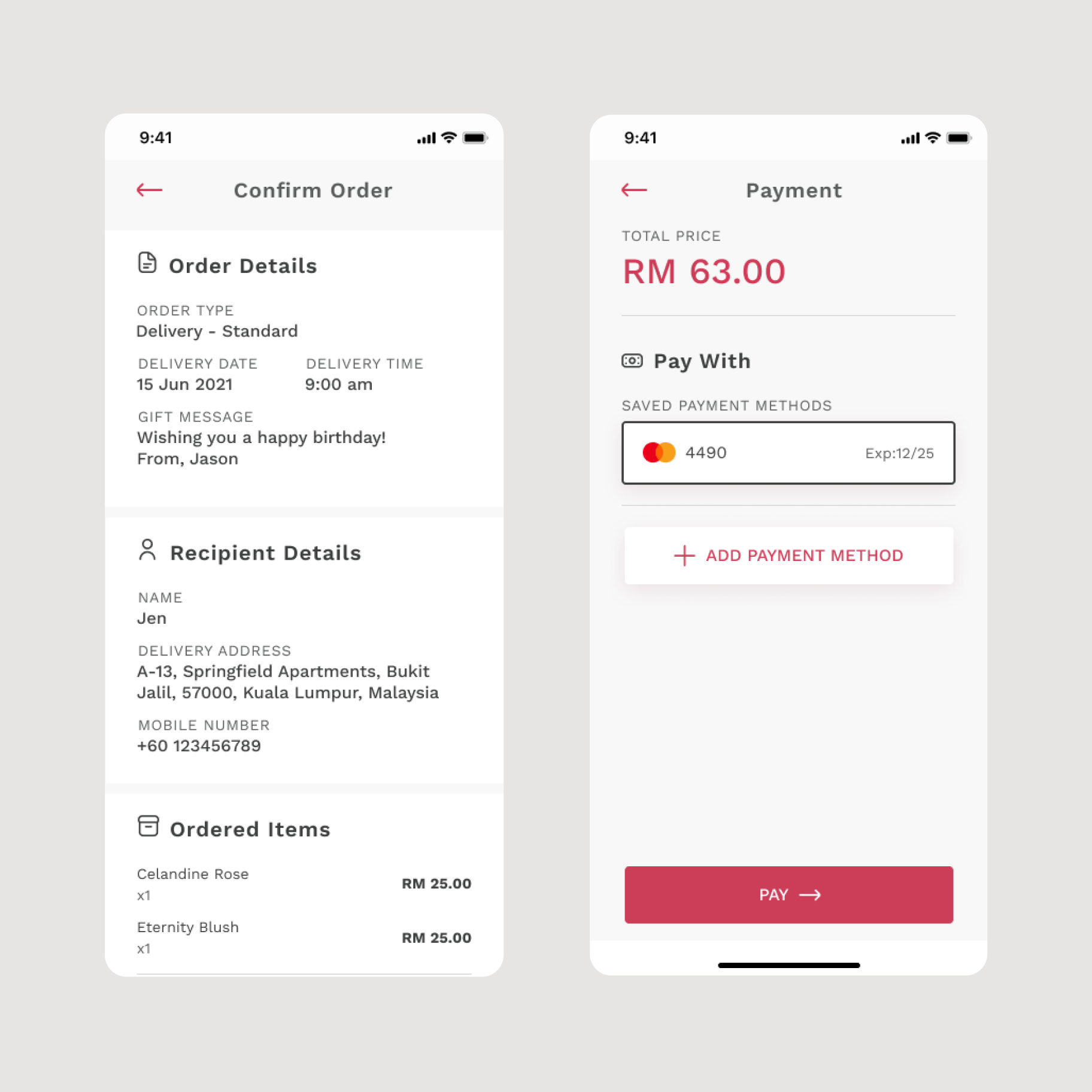 Mockup - Confirm order and make payment