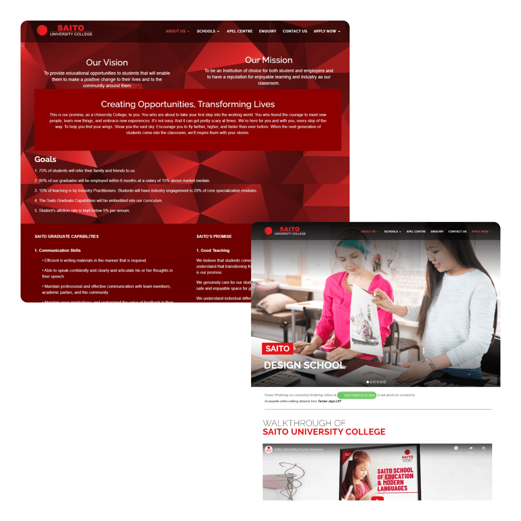 Screenshots of the previous website design