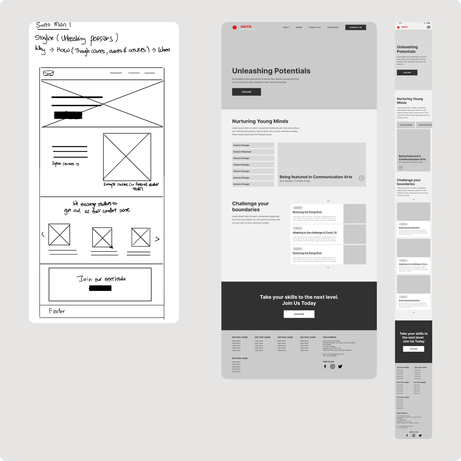 The sketched and low-fidelity wireframe - Landing page.