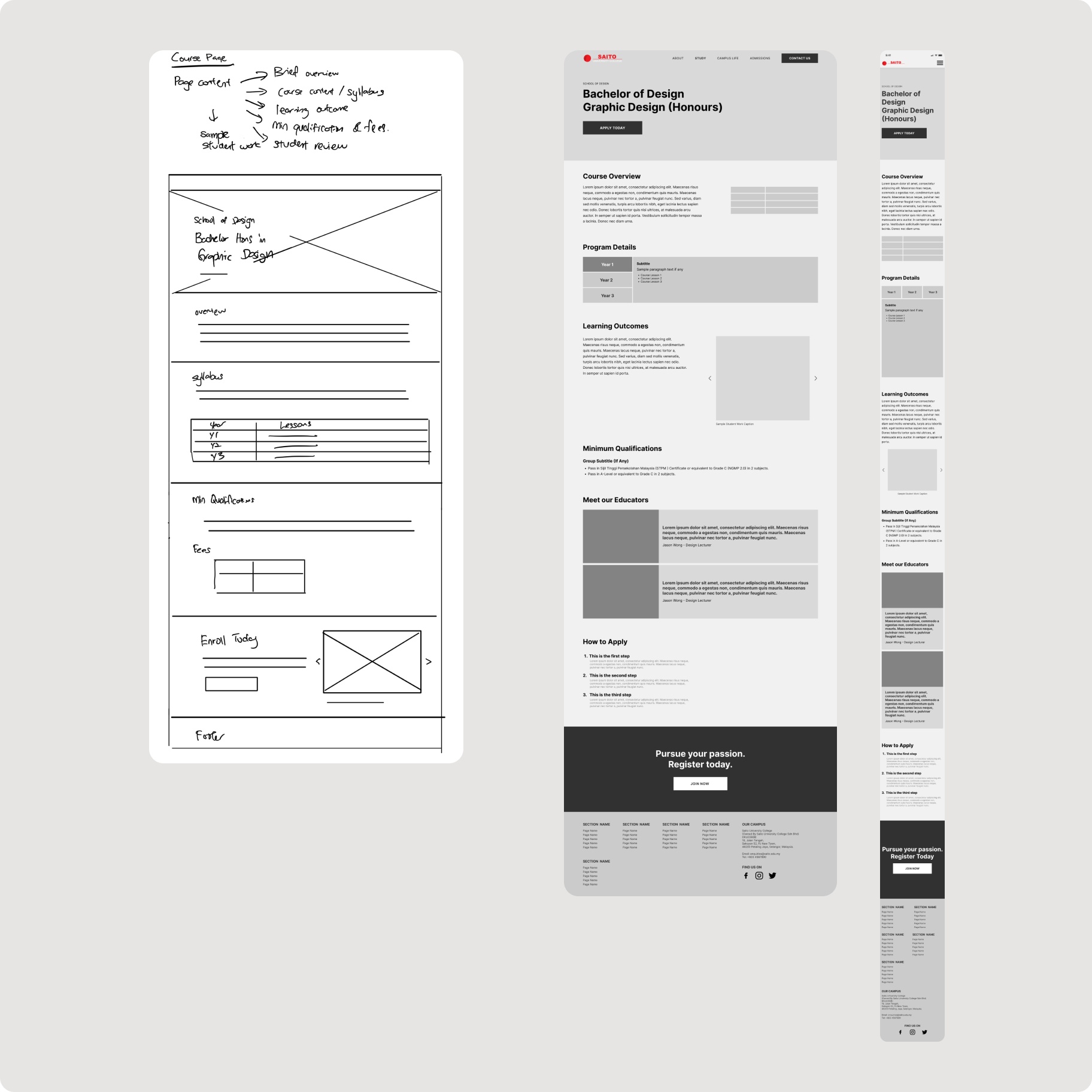 The sketched and low-fidelity wireframe - About page.