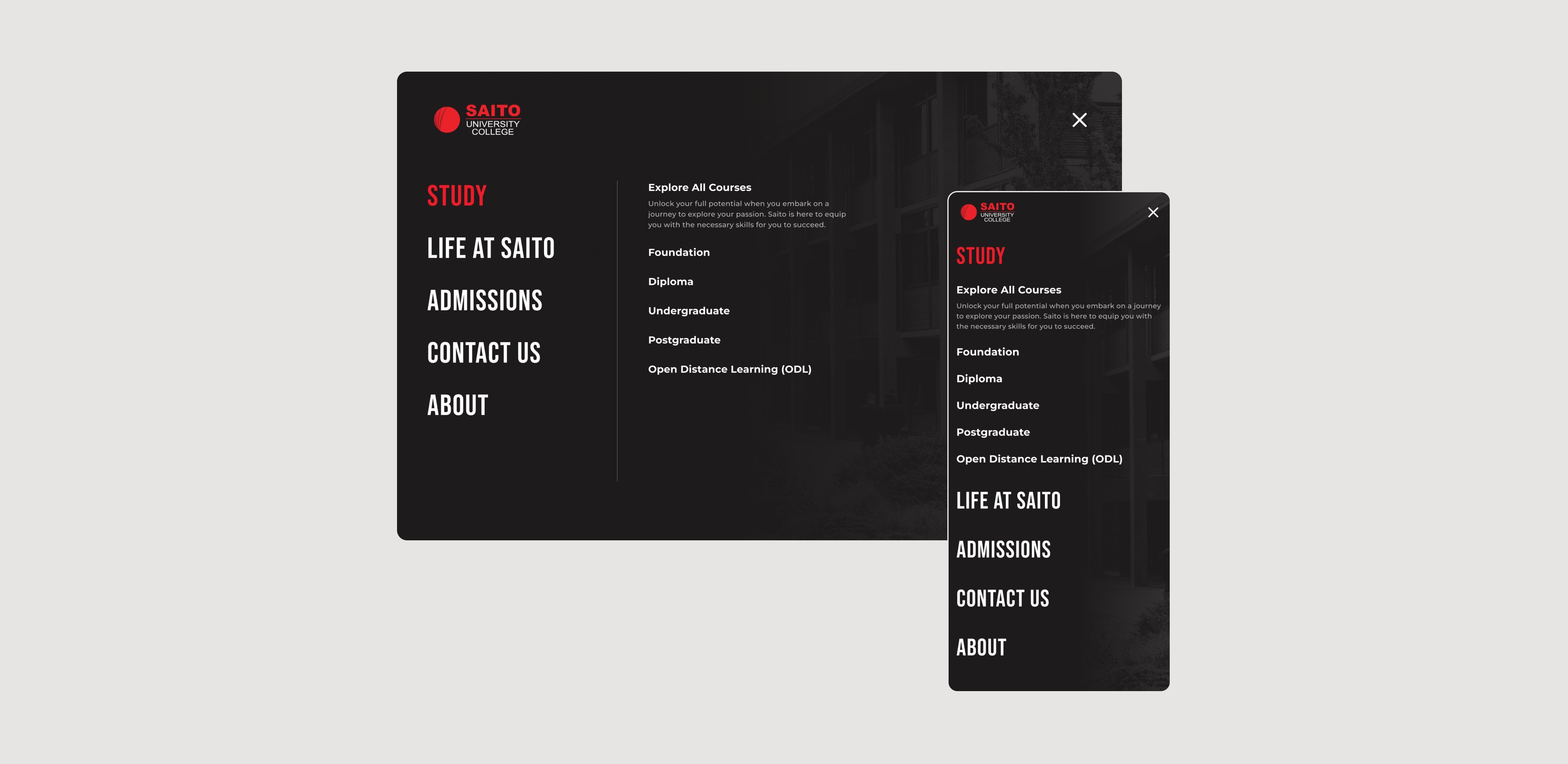 Mockup of navigation menu.