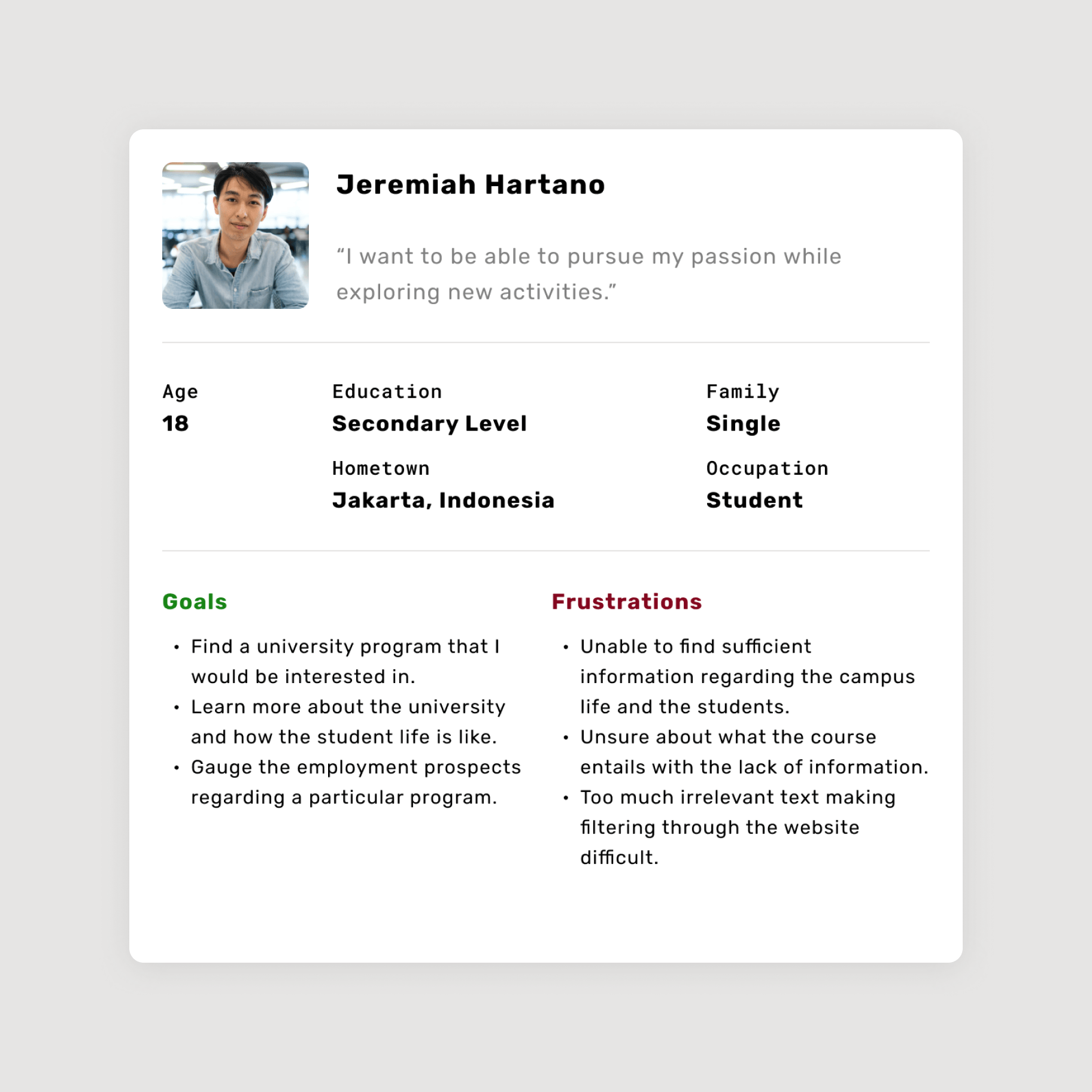 User persona 2: Jeremiah Hartano